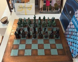 Bronze brutalist Greek chess set