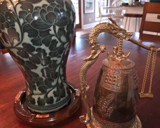 Korean Vase (green) & Brass Dragon Gong Bell
