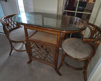 Rattan & bamboo table & 2 chairs