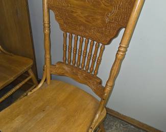 3 Golden Oak carved chairs