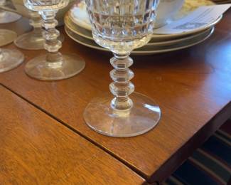 Vintage Amber Cut Glass Stemmed Goblet Set of 10