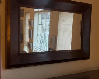 Large Rectangular Wall Mirror with Thick Beveled Dark Wood Frame