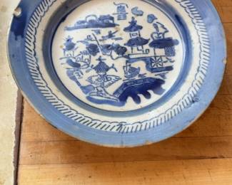 Vintage Chinese Export Blue and White Canton Ceramic Plate