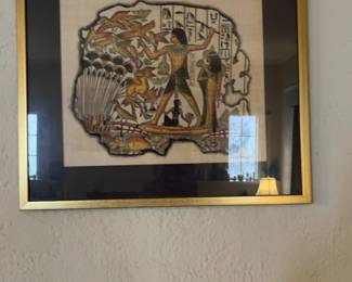 Framed Egyptian Papyrus Art - Hunting Scene