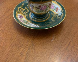  Hand-Painted Imperial Manufactory of Sèvres Floral Demitasse Cup and Saucer Set 