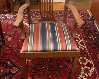 Striped Upholstered Wooden Ottoman Footstool
