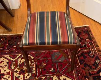 Vintage Klismos Style Wooden Side Chair with Striped Upholstery