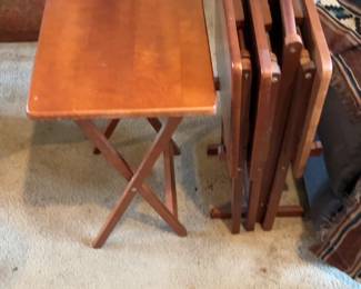 Set of 4 Wooden Folding TV Trays with Stand