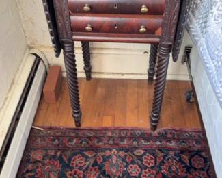 Antique Drop-Leaf Two-Drawer Side Table with Barley Twist Legs