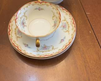 Noritake Double-Handled Bouillon Cups & Saucers - Floral Pattern Set of 3
