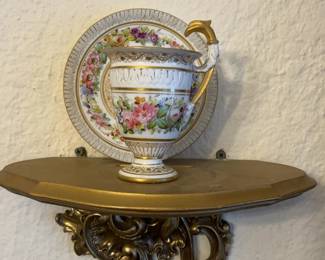 Antique Sèvres Floral Hand-Painted Porcelain Pedestal Cup and Saucer