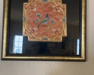 Framed Chinese Silk Embroidery Textile Art - Bird & Floral Motif