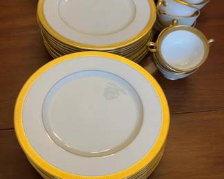 Large Set of  Lowell by Lenox White China Dinnerware with Wide Gold Rim Band