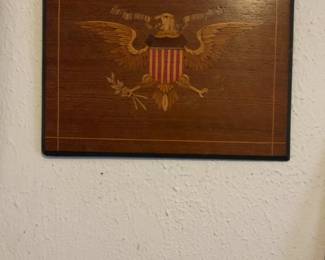 Wooden Box with Inlaid American Eagle Seal Marquetry