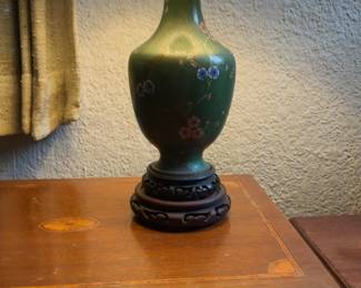 Vintage Green Cloisonné Style Floral Table Lamp
