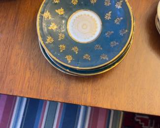 Dark Blue & Gold Floral Victoria Austria Saucers - Set of 4