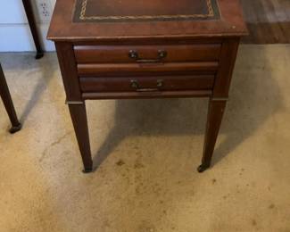 Mid Century Mahogany Style End Table with Two Drawers