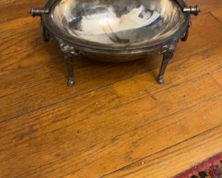 Antique Silver Plated Roll-Top Revolving Serving Dish