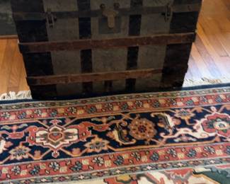 Vintage Dome Top Steamer Trunk with Wooden Slats and Metal Hardware 32 x 22