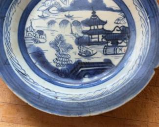 Chinese Export Blue and White Canton Ceramic Plate