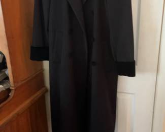 Liz Claiborne Black Double-Breasted Long Coat with Velvet Collar & Cuffs