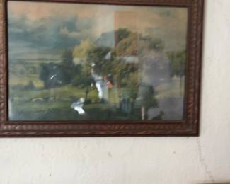 Vintage Framed Pastoral Landscape Painting