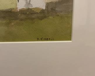 D. Kimball Framed Watercolor Landscape Painting with Birch Trees and Country Home