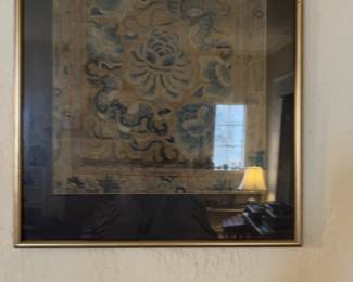 Framed Vintage Asian-Style Floral Tapestry Textile Art