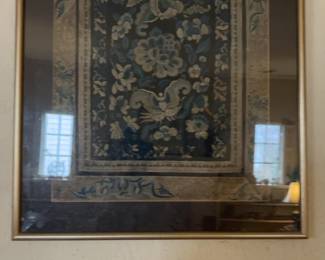 Framed Asian Floral Textile Embroidery Wall Art