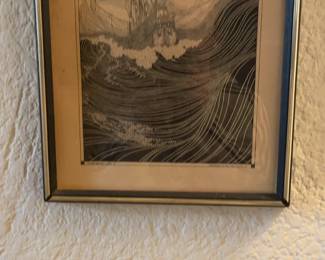 Framed Vintage-Style Sailing Ship Metallic Foil Art Print