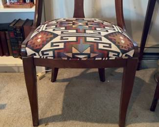 Upholstered Wooden Footstool with Southwestern Kilim Pattern