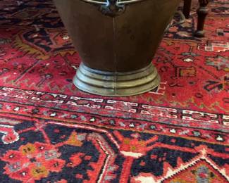 Antique Brass Helmet Coal Scuttle with Handle