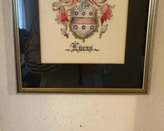 Vintage Hand-Painted Lucas Family Coat of Arms Crest Art