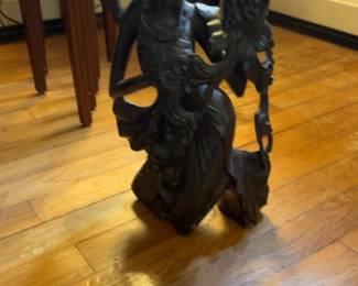 Vintage Hand-Carved Dark Wood Asian Deity Figurine