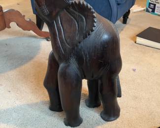 Large Hand Carved Wooden Elephant Figurine with Raised Trunk