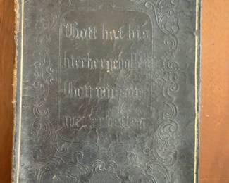 Antique German Religious Book with Embossed Leather Cover "Gott hat bis hierhergeholfen"