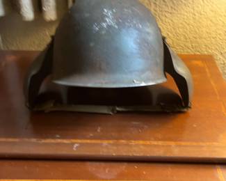 Vintage Military Steel Helmet with Leather Chin Strap