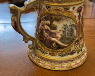 Vintage Hand-Painted Porcelain Lidded Stein with Classical Figurative Scene