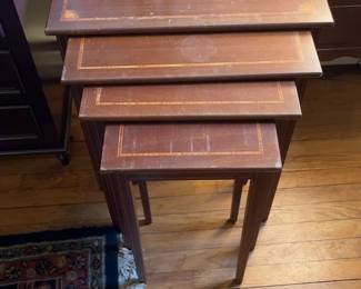 Vintage Inlaid Wood Nesting Tables Set of 4