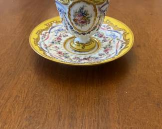  Meissen Hand-Painted Porcelain Lidded Chocolate Cup with Saucer
