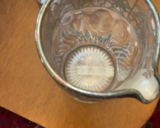 Heisey heavy glass pitcher with silver overlay