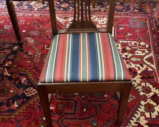 Traditional Wood Dining Chair with Striped Upholstered Seat