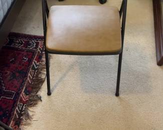 Vintage Tan Vinyl Padded Folding Chair with Metal Frame