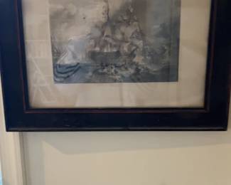 Framed Vintage Maritime Print - Naval Battle Scene