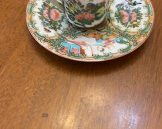 Rose Medallion Porcelain Demitasse Cup and Saucer Set