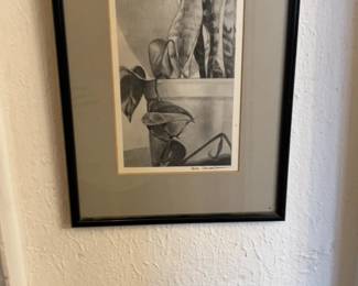 Beth Carroccio Framed Monochromatic Snake Plant & Pothos Still Life Drawing