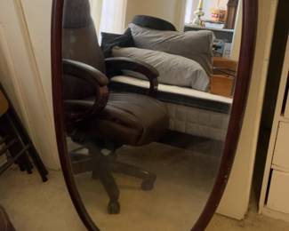 Vintage Style Oval Wall Mirror with Dark Wood Frame