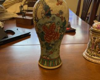 Antique Chinese Vase with Peacock and Floral Design