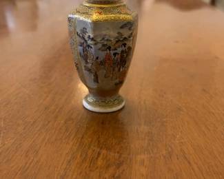 Small Japanese Satsuma Hexagonal Vase with Gold Gilding