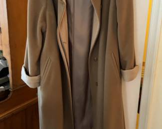 Marcona Tan Wool Blend Long Coat with Contrast Collar